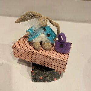 Handmade Bunny Figurine with Blue Cape
